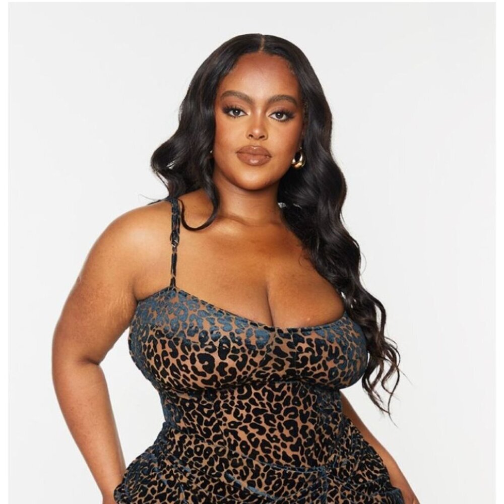 PrettyLittleThing Chocolate Leopard Velvet Structured Corset Top - Size 16, NWT - Picture 1 of 8